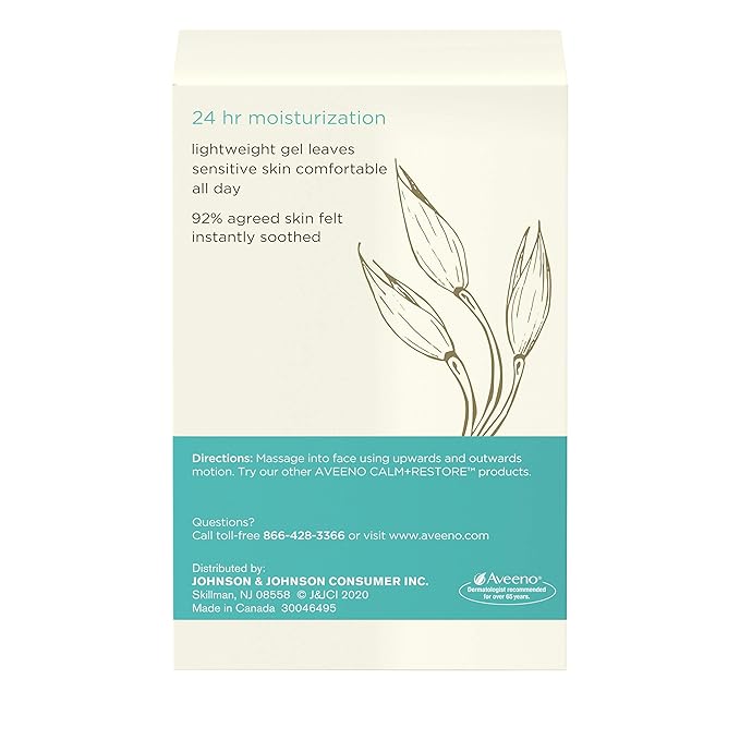 Aveeno Calm + Restore Oat Gel Facial Moisturizer for Sensitive Skin, Lightweight Gel Cream Face Moisturizer with Prebiotic Oat & Feverfew, Hypoallergenic, Fragrance- & Paraben-Free, 1.7 oz (Pack of 5)