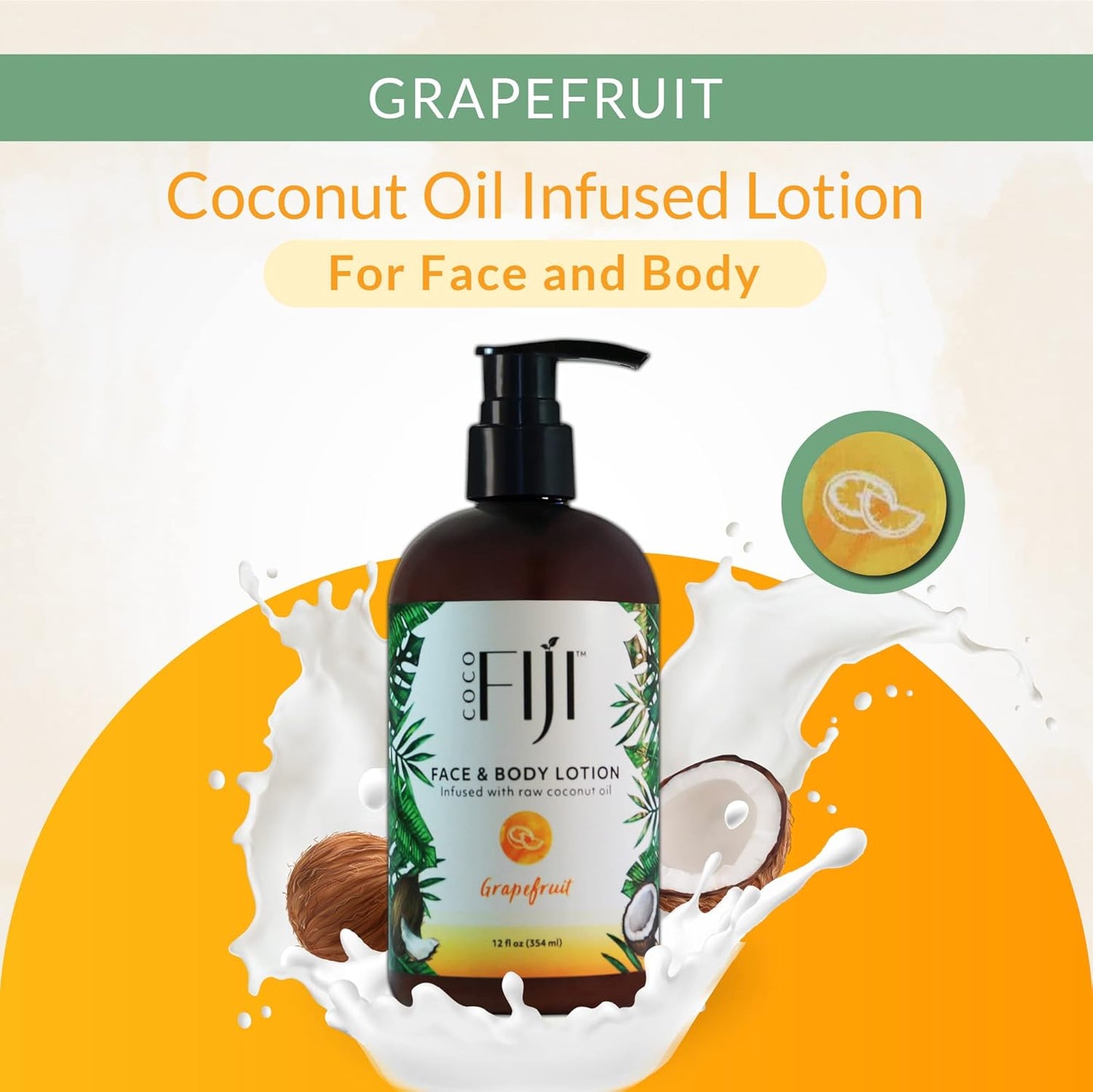 Coco Fiji Face & Body Lotion Infused With Coconut Oil | Lotion for Dry Skin | Moisturizer Face Cream & Massage Lotion for Women & Men |Grapefruit 12 ozPack of 3