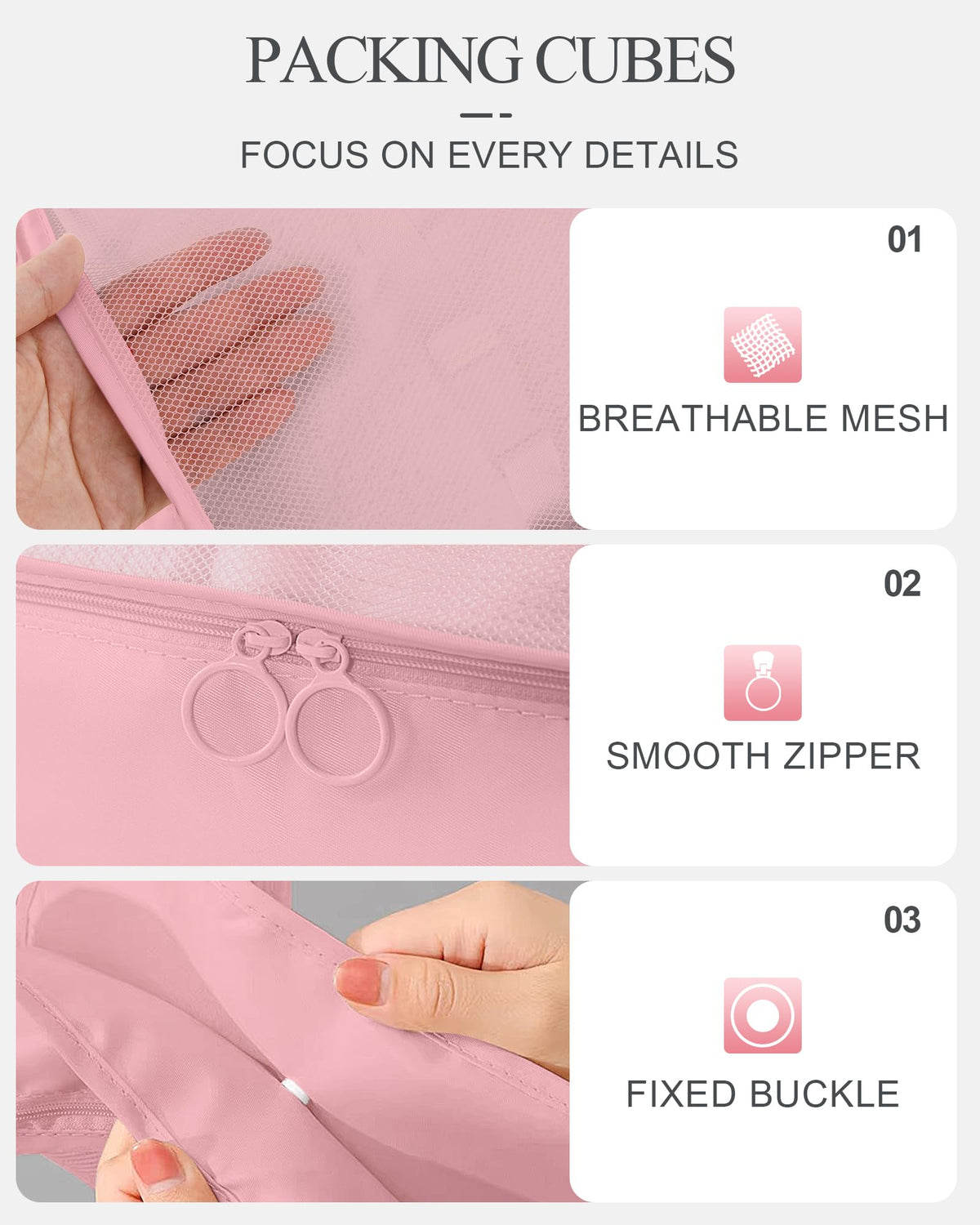 TRMFUSA Packing Cubes 10 PCS, Mesh Breathable Luggage Organizers Bags, Packing Organizers, Durable Travel Essentials Bags Set, Travel Packing Organizers,Pink