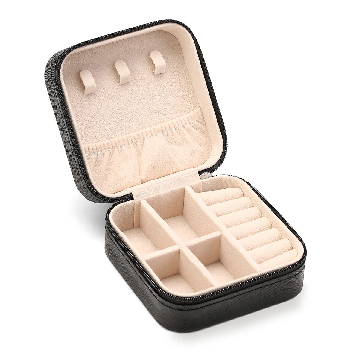 ZPROW Travel Jewelry Case, Mini Portable Jewelry Travel Boxes, Small Jewelry Organizer for Rings, Earrings, Pendants, Watches, Necklaces, Lipsticks Organizer Storage Holder Case (Black)
