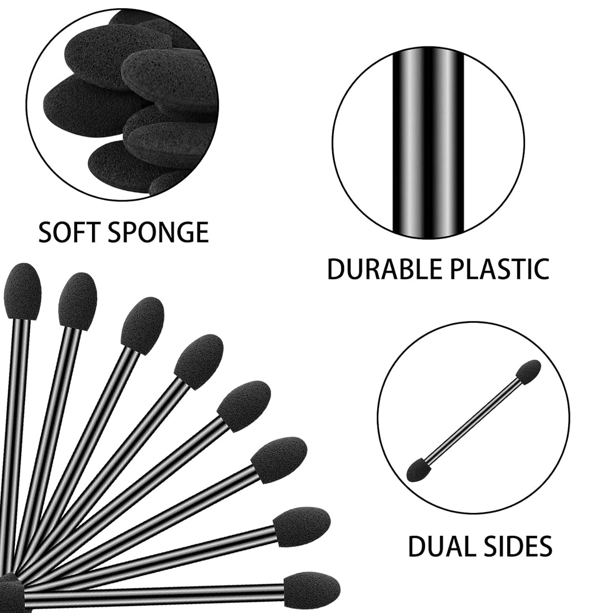 Ponpon 200Pcs Eyeshadow Applicators Dual Sides Eye Sponge Applicators Disposable Eyeshadow Brush for Girls Lady Women Makeup