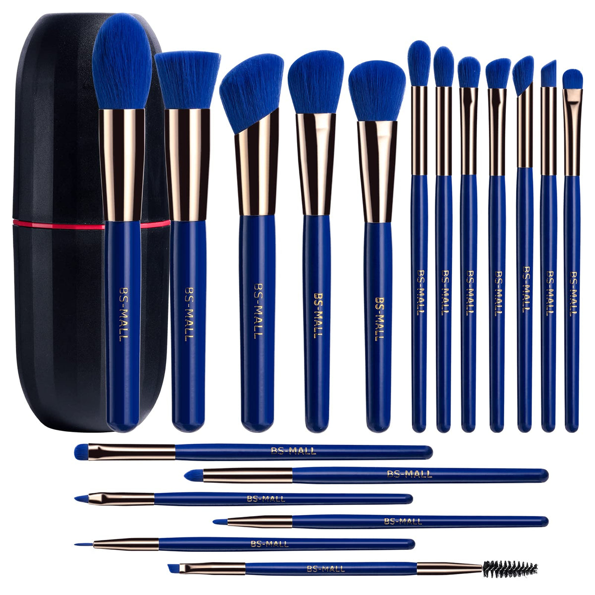 BS-MALL Makeup Brushes Premium Synthetic Foundation Powder Concealers Eye Shadows Makeup 18 Pcs Brush Set，Dark Blue with case