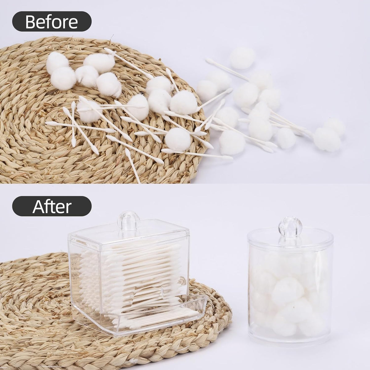 Tbestmax Qtips Holder Bathroom Dispenser, 10oz Big Qtip & 12oz Cotton Ball Holder, Clear Apothecary Jar Organizer for Storage Swabs, Rounds, Floss Picks