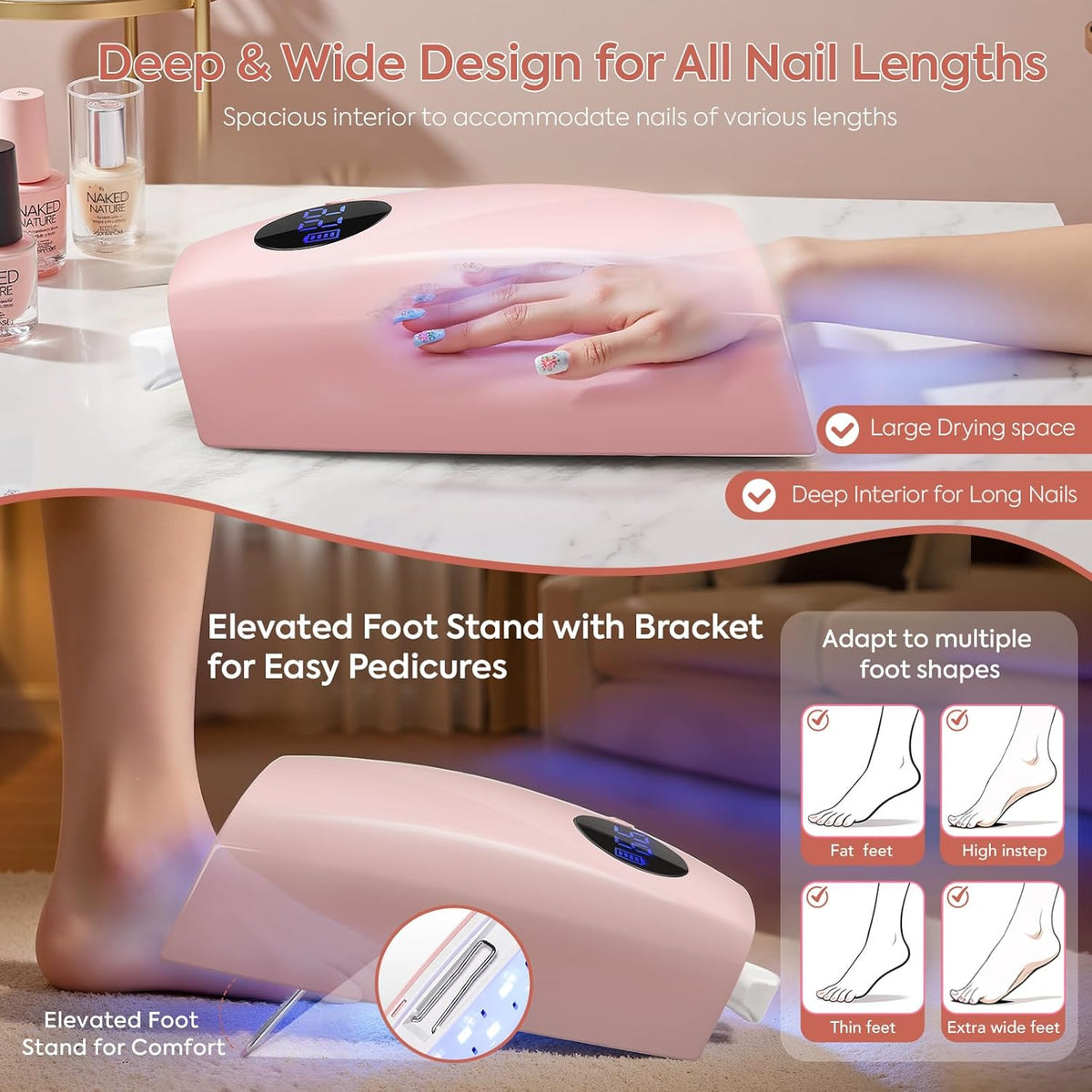 Cordless UV Light for Gel Nails 72W – Professional UV LED Nail Lamp, Fast Curing Rechargeable Nail Dryer with 45 Beads, 4 Timers, Smart Sensor, Retractable Foot Stand, Portable Handle for Salon & Home