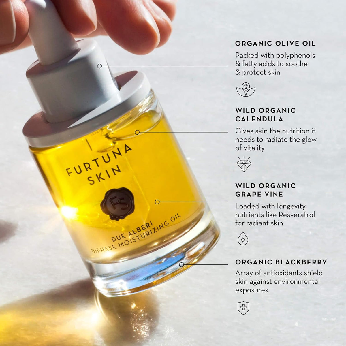 Furtuna Skin Biphase Moisturizing Oil - Hydrating, Plumping & Protecting Face, Neck, and Decollete Oil, Vegan & Cruelty-Free, Organic Olive Oil-Infused, 30ml
