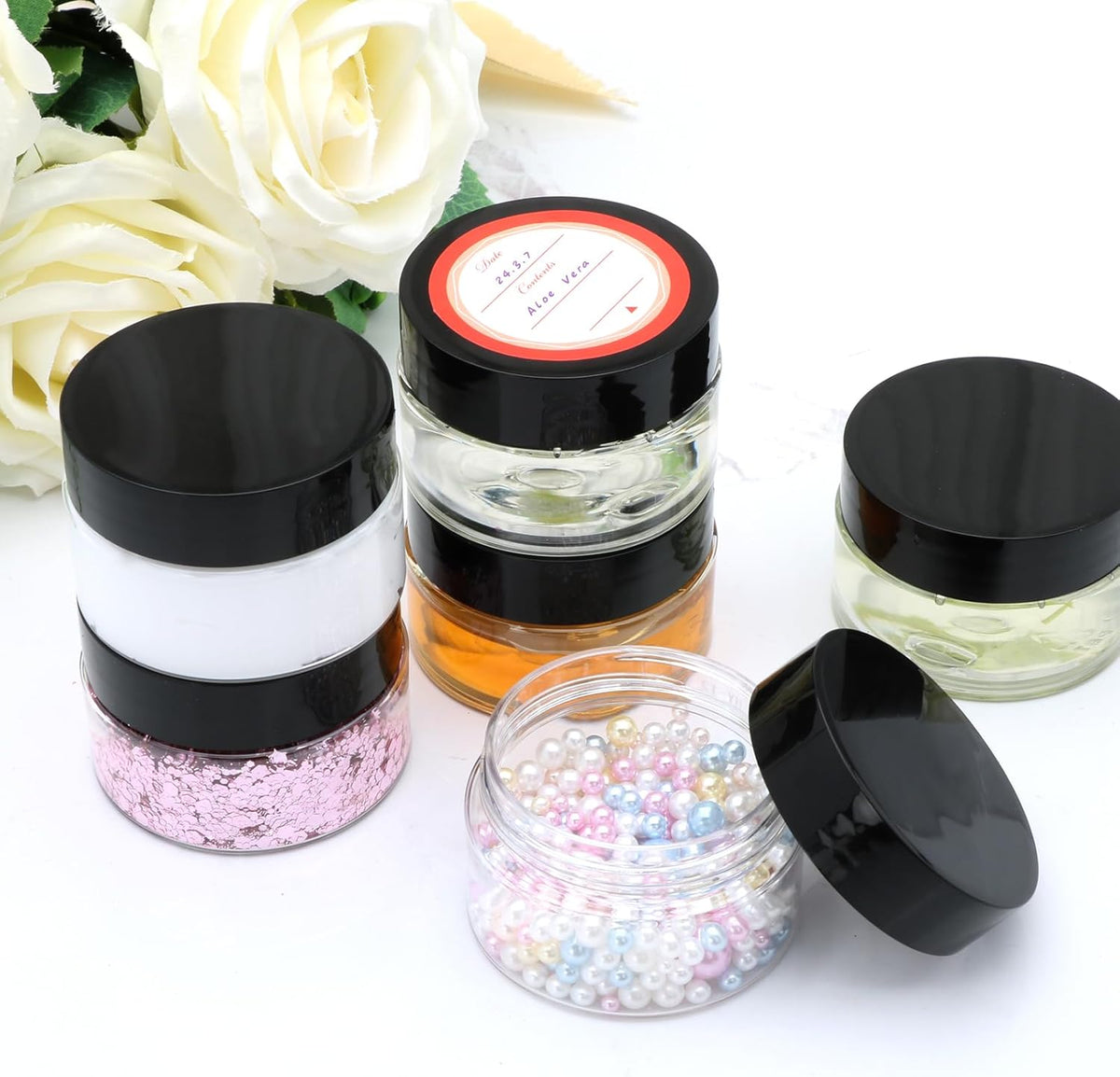 20 Pack 1oz Plastic Containers with Lids, Jars with Lids, Great for storing,lip balms, creams, ointments, cosmetics, samples