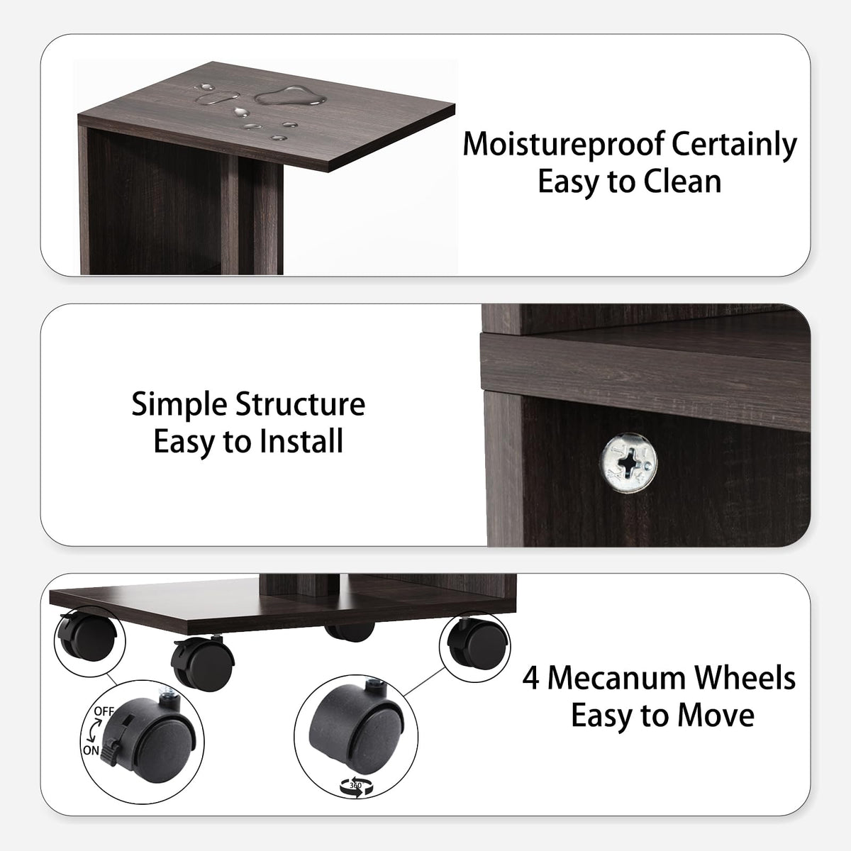 BHAODEAL 1 Pack Night Stand with Charging Station, Bedside Table for Couch, USB Ports and Outlet, Side/End Table with 3-Layer Storage Shelves for Small Spaces, Living Room, Bedroom, Bedside (Brown)