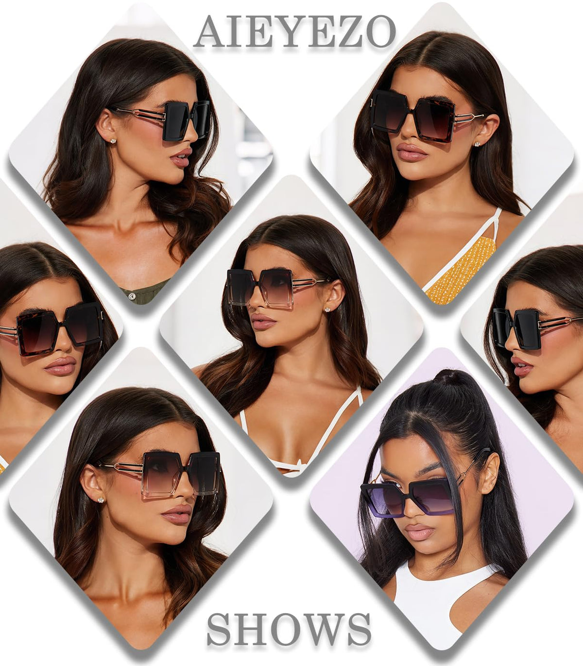 AIEYEZO Oversized Sunglasses for Women Square Fashion Big Large Frame Sun Glasses UV400 Protection (Black + Blue Gradient)