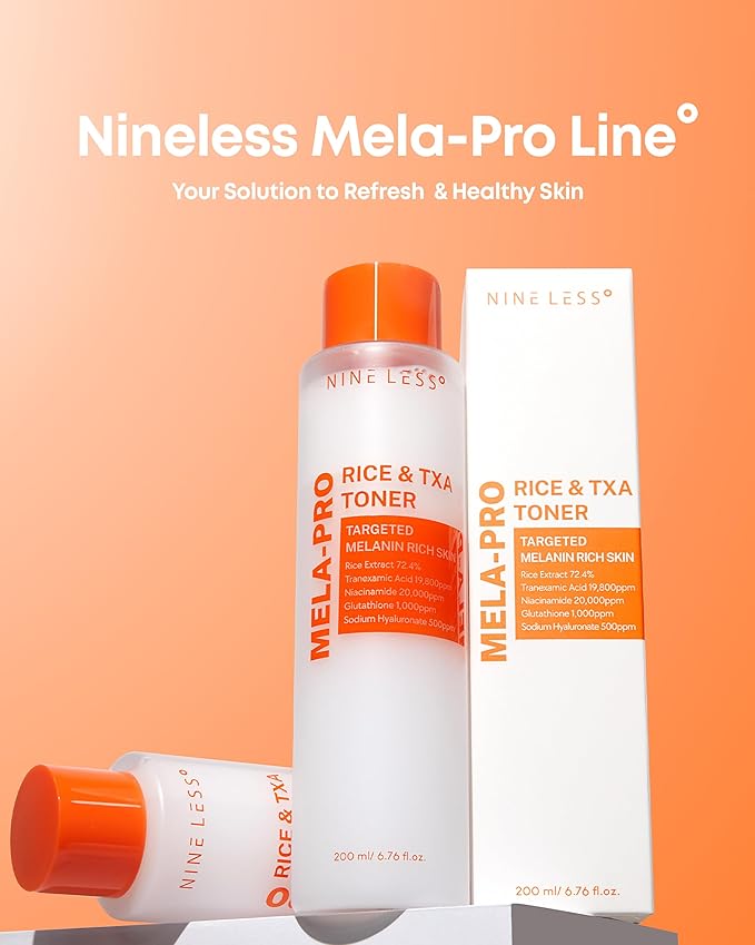 NINELESS Mela-Pro Rice & TXA Toner - Niacinamide and Glutathione - Soothing & Moisturizing - Korean Skincare, 6.76 fl.oz.