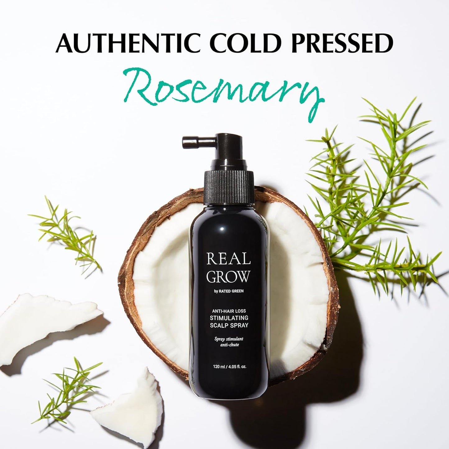 RATED GREEN REAL GROW Anti Hair Loss Stimulating Scalp Spray for Hair Growth, Korean Hair Care, Cold Brewed Organic Rosemary Water Spray for Thinning Hair, 6.06 Fl. Oz