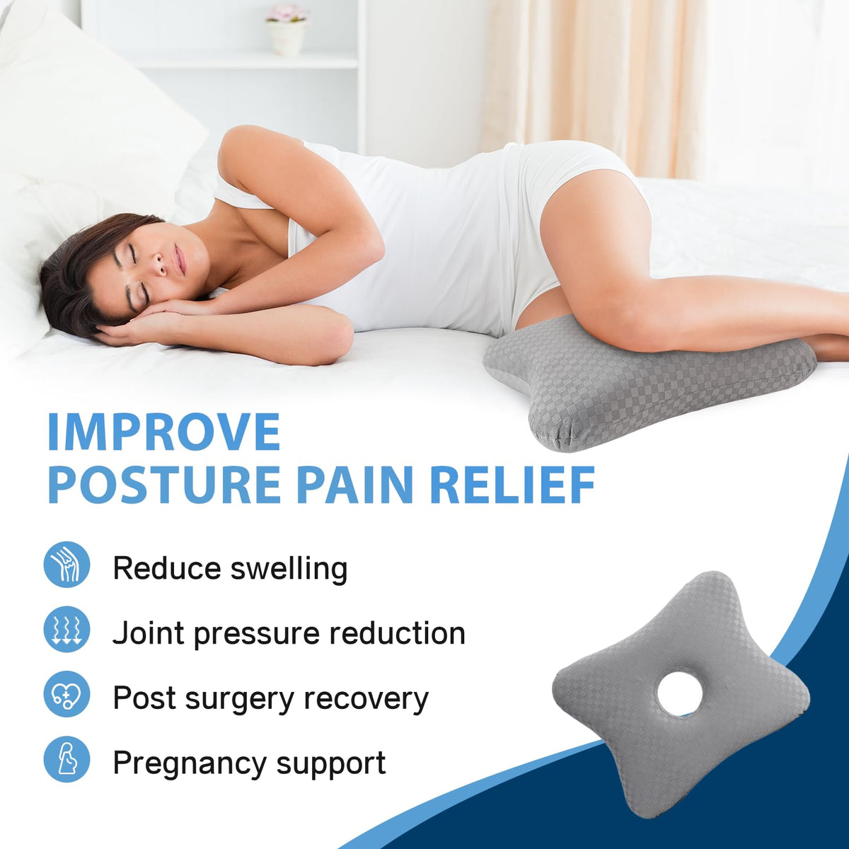 Leg & Knee Pillow for Side Sleepers - Upgraded Memory Foam Pillow Between Legs for Side Sleeping, Leg Pillow for Back, Hip, Sciatica Pain Relief, Side Sleeper Wedge Pillow (Light gray-no straps)