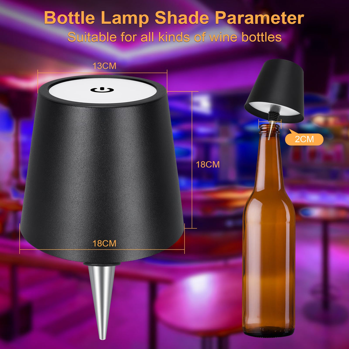 DUSKTEC Wireless Wine Bottle Lampshade, 8 RGB Modes, Light Temperature 3000-6500K, Rechargeable Touch Wine Bottle Lamp, Portable Wireless Lamp, Bar Lights, Party, Gift (Black)