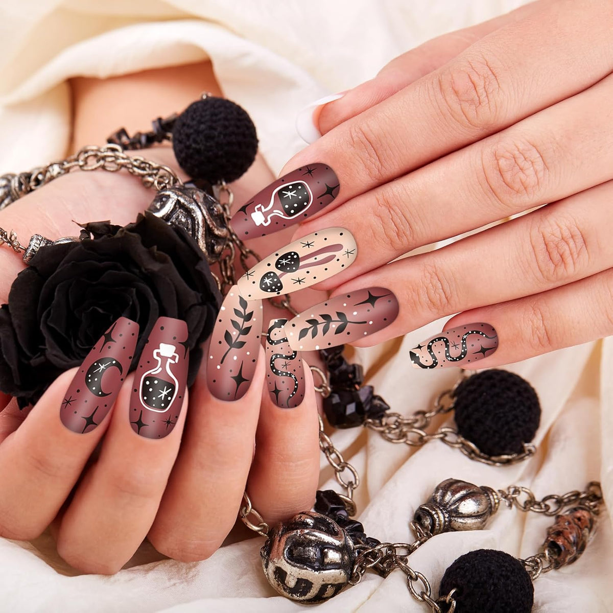 Whaline 6Pcs Gothic Halloween Nail Plates Stamping Set Skull Evil Eye Moon Stamp Templates Halloween Nail Art Plates for DIY Print Manicure Salon Design