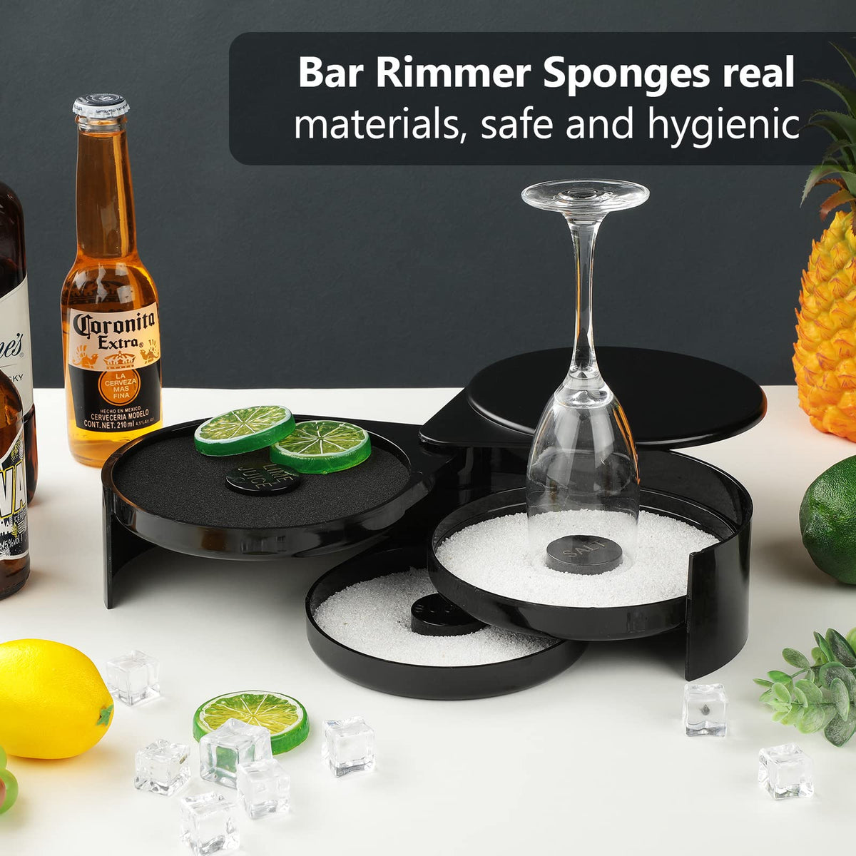 Treela Bar Rimmer Sponges Replacement Glass Rimmer Sponges Margarita Salt Rimmer Sponges Cocktail Glass Rimmer Sponges for Lime Juice, Black (8 Pieces)