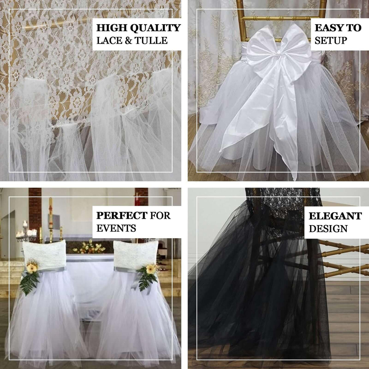 Efavormart White Lace and Tulle Chair Tutu Cover Skirt, Wedding Event Chair Decor