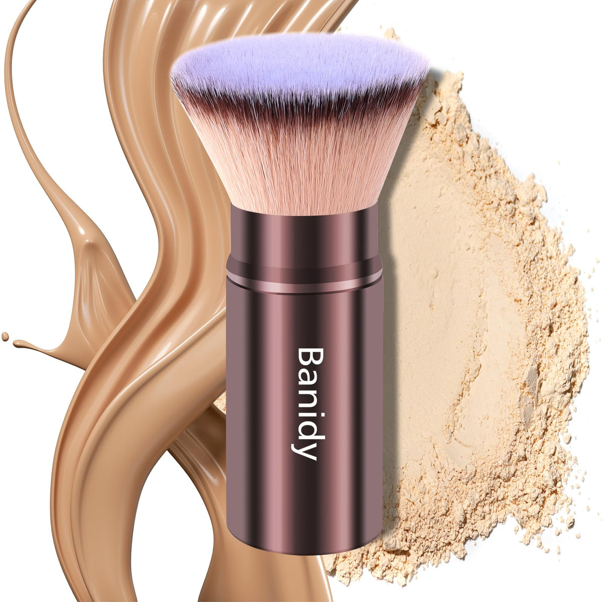 Makeup Brush Kabuki Face Brushes Retractable Travel Blush Brush Portable Flawless for Foundation, Powder Blush, Bronzer, Buffing, Liquid, Cream, Cruelty Free with Cover(Flat-Head)