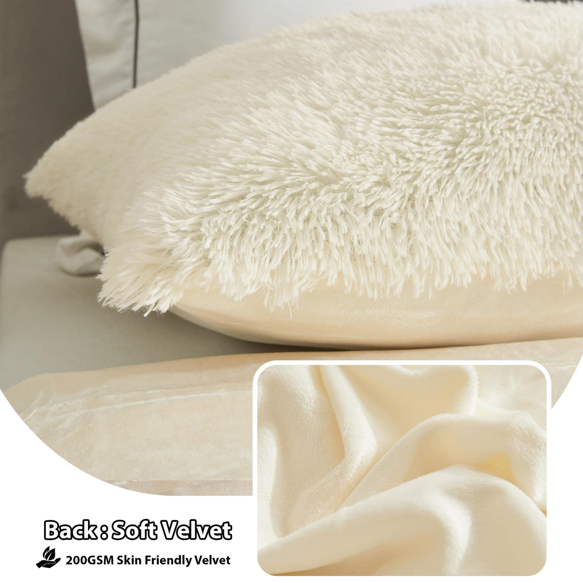 LIFEREVO Off White Body Pillow Cover,Luxury Shaggy Ultra Soft Plush Faux Fur Pillowcase 20"x54" for Bed Couch,Microfiber Long Pillowshams for Pregnant Women/Mother/Wife(Light Beige)