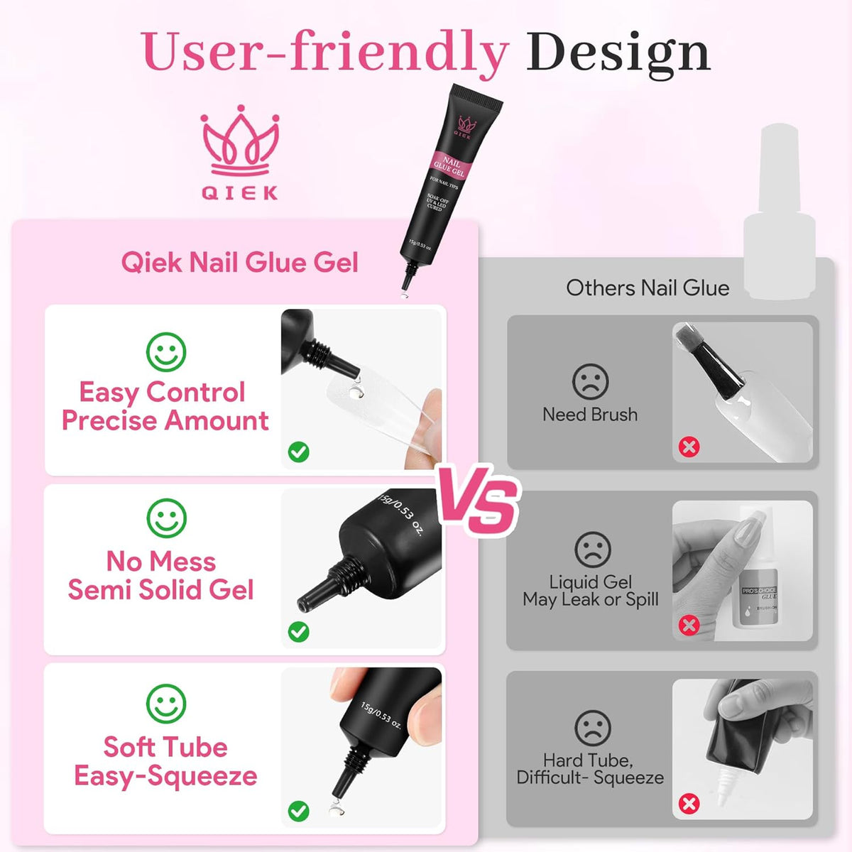 Nail Tips Gel Glue 15g - Lamp Curing Solid Nail Glue for False Acrylic Nails, Crystal Clear Long Lasting 28 Days No Yellowing Salon Quality DIY Home Beginner-Friendly