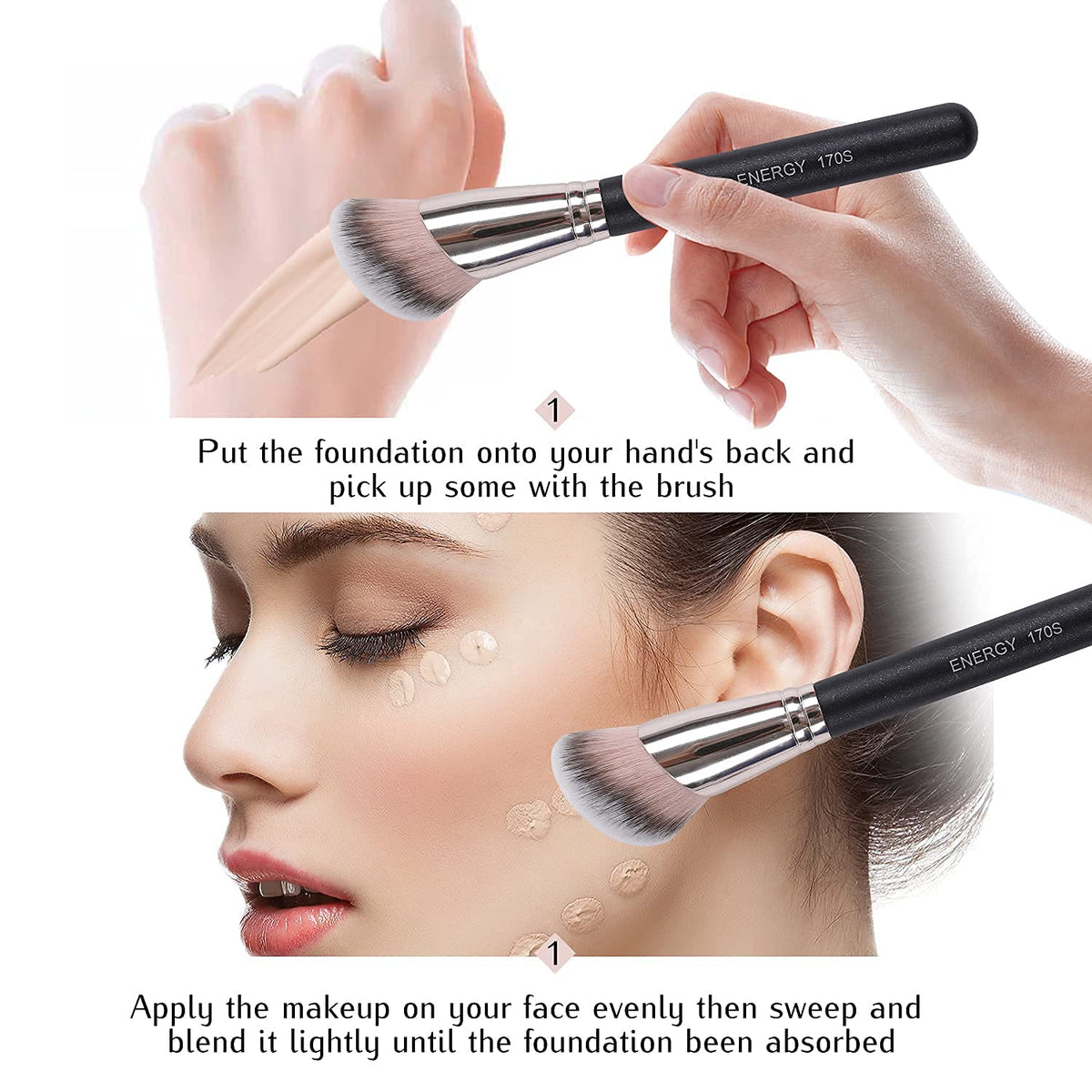 ENERGY Foundation Brush Large Powder Foundation Brush for Face Mineral Liquid Cream Powder Cosmetics - Buffing, Stippling,Blending Vegan Makeup Brushes 170S