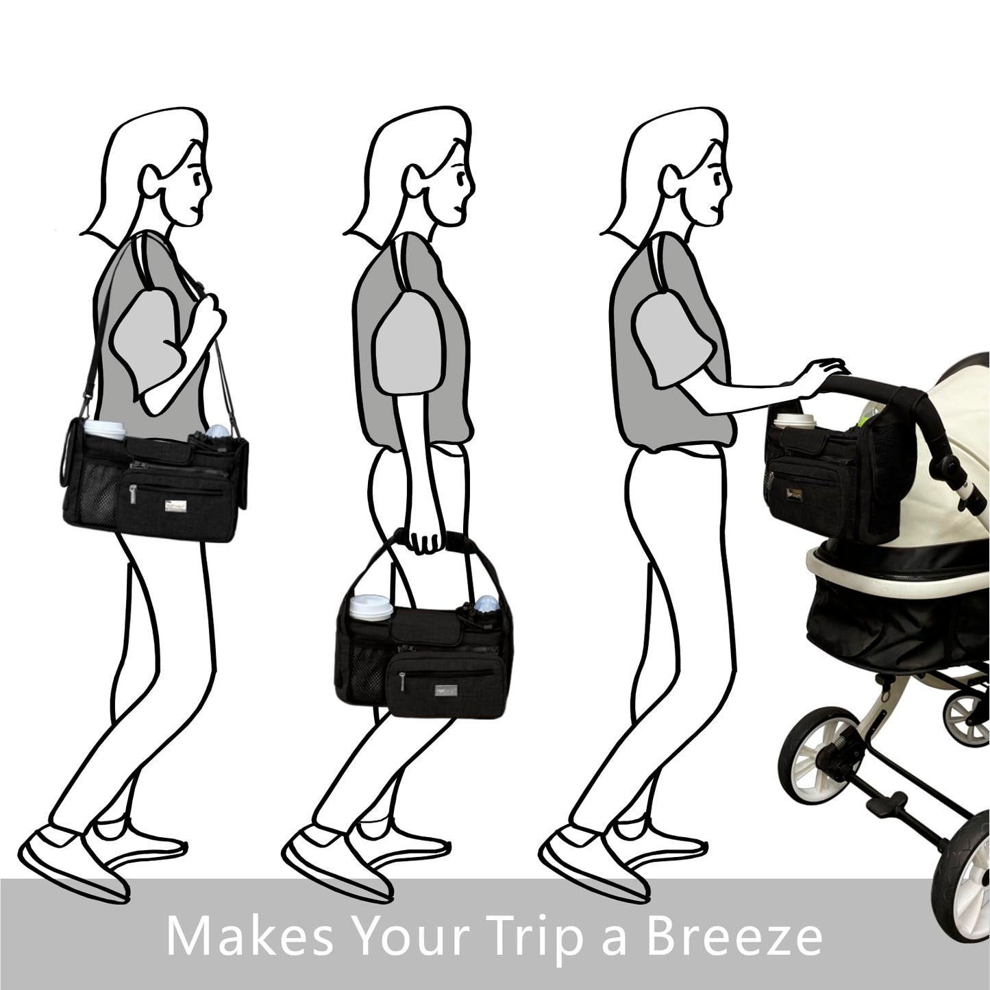 TOPDesign Universal Baby Stroller Organizer, Stroller Caddy with Detachable Mesh Bag & Heightened Insulated Cup Holders & Non-Slip Secure Hooks Accessories, Fits Most Strollers (Zoo)