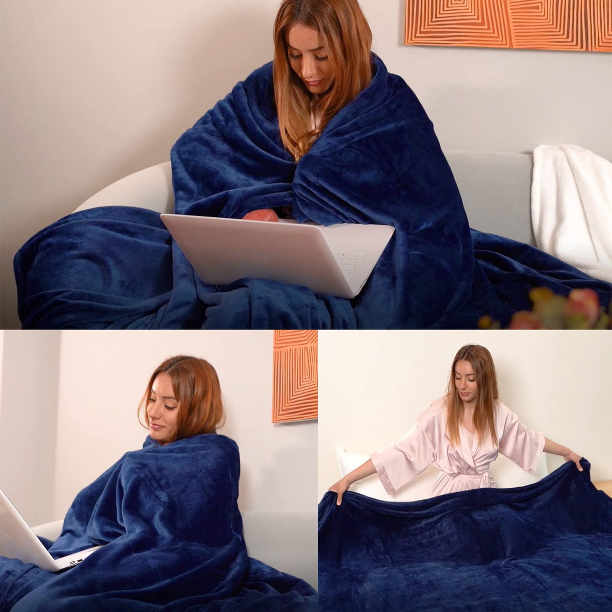 Fleece Plush Throw Blanket Navy Blue(50 by 60 Inches),Super Soft Fuzzy Cozy Flannel Blanket for Couch Sofa.Microfiber Blanket Lightweight