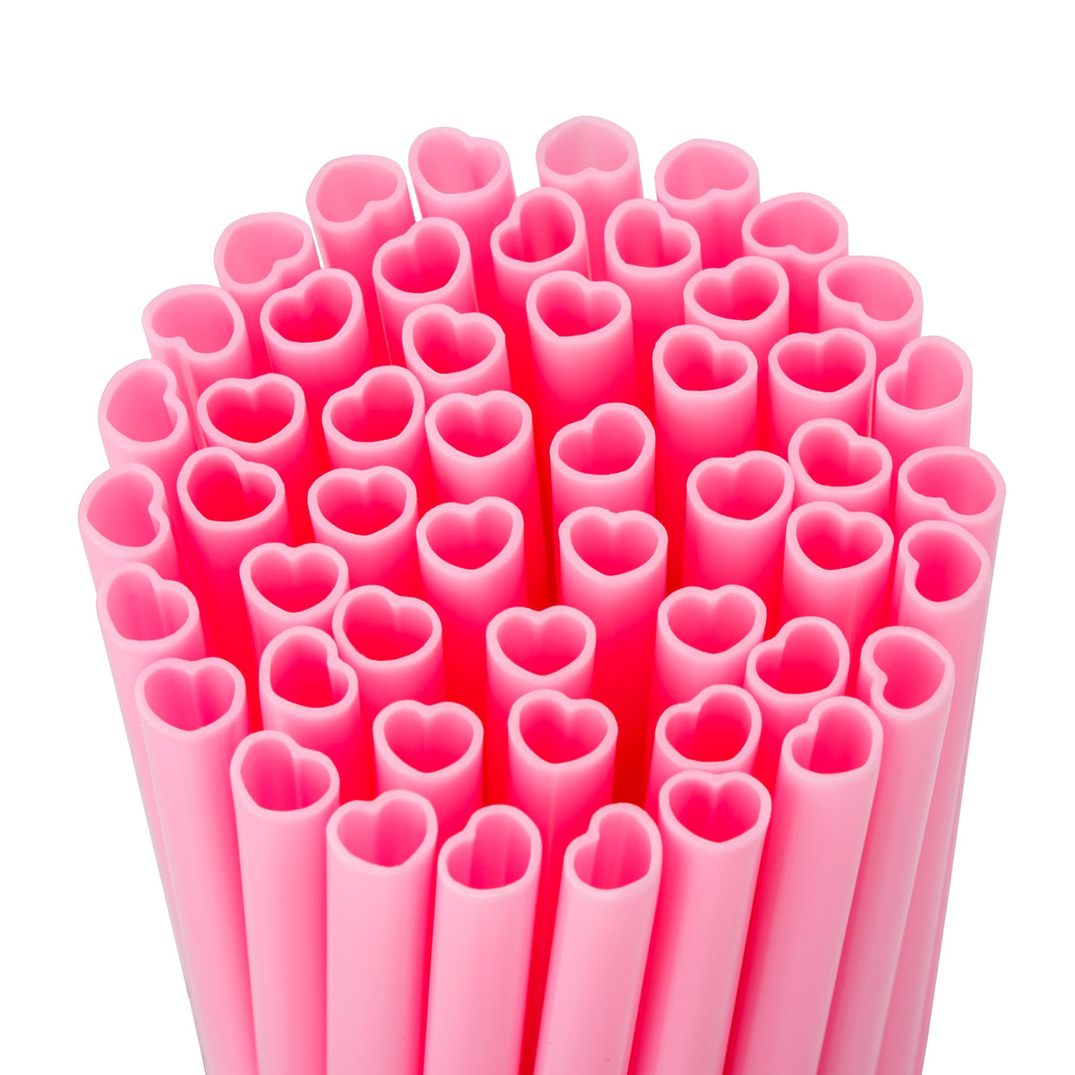 Snowfall 50 pcs Pink Heart Shaped Disposable Straws- Plastic Drinking Cute Straw for Valentines Day Cocktail Birthday Party Bridal Shower Wedding Supplies, Individually Wrapped, Pink