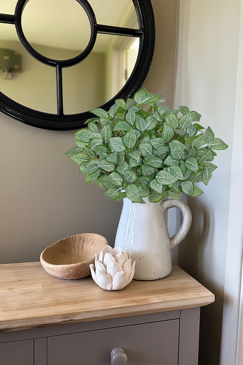 Hollyone 5 Bundles Artificial Greenery Plants Stems Faux Fittonia Leaves Plant Bouquet Fillers for Arrangement, Fake Shrub Bushes Plants for Home Centerpiece Indoor Outdoor Garden Patio Porch