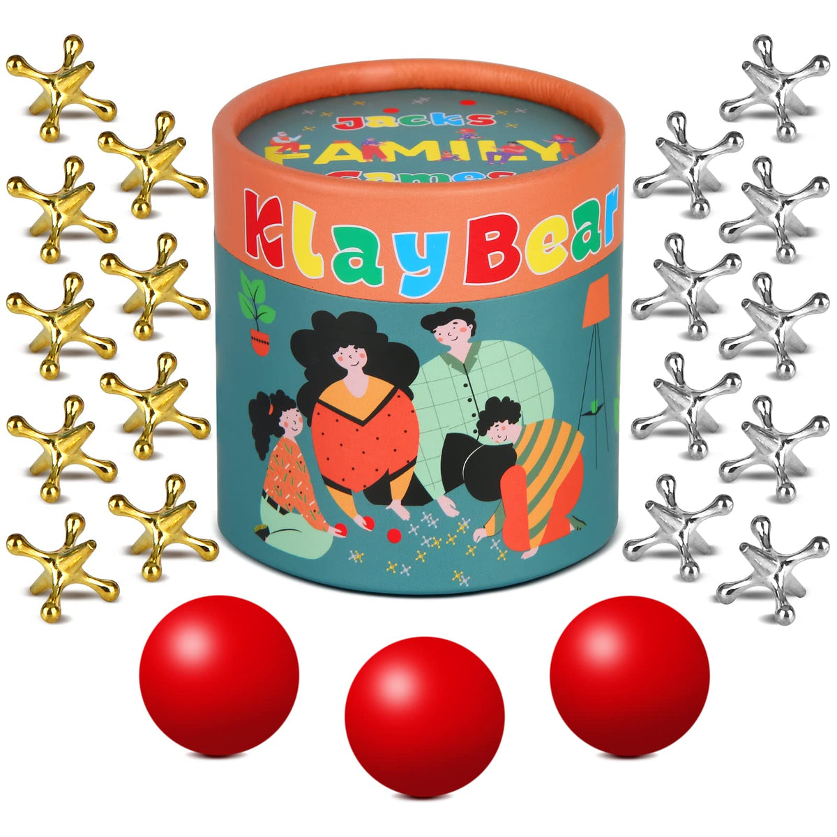 Jacks Game with Ball, Retro Vintage Jax Game for Kids and Adults, Classic Board Games with 10 Metal Jacks & 2 Red Rubber Balls, Old Fashion Traditional Table Games for Family Game Night