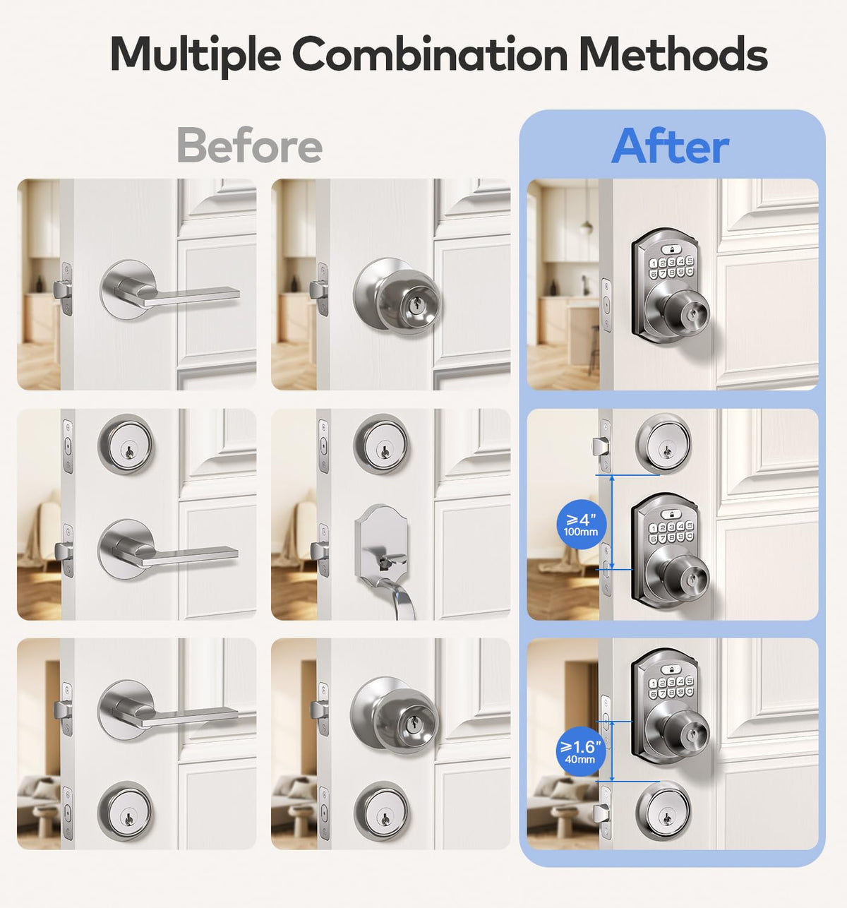 TEEHO Keyless Entry Keypad Door Lock with Handle, Electronic Digital Smart Locks for Front Door, Easy to Install Keypad Deadbolt with Code for Bedroom, Anti-Peeping Password - Nickel