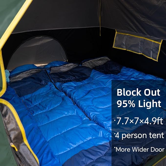4 Person Blackout Camping Tent, Easy Setup Waterproof Family Dome Tent for Camping with Rainfly, Portable Double Layer Large Family Tent for Outdoor Camping&Hiking