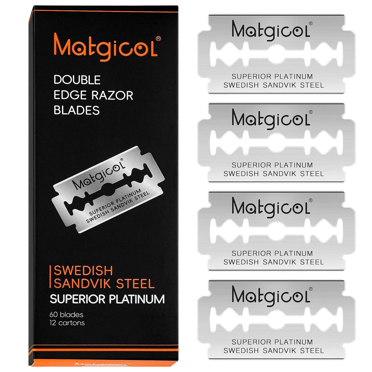 Double Edge Safety Razor Blades - 60 Count Premium Platinum Swedish Steel Blades for Men & Women’s Razors – Long-Lasting Precision Shaving Blades for Smooth, Comfortable & Close Shaves
