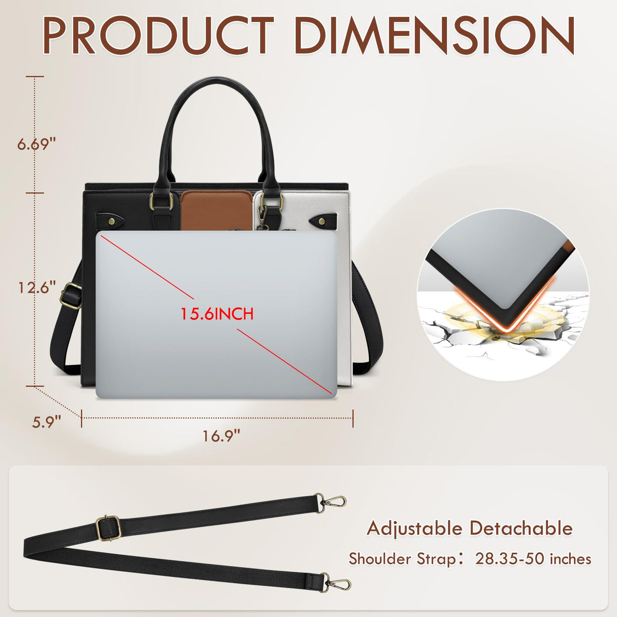 Laptop Bag for Women 15.6 Inch Laptop Tote Bag Waterproof Pu Leather Work Bag Computer Briefcase Office Teacher Handbag