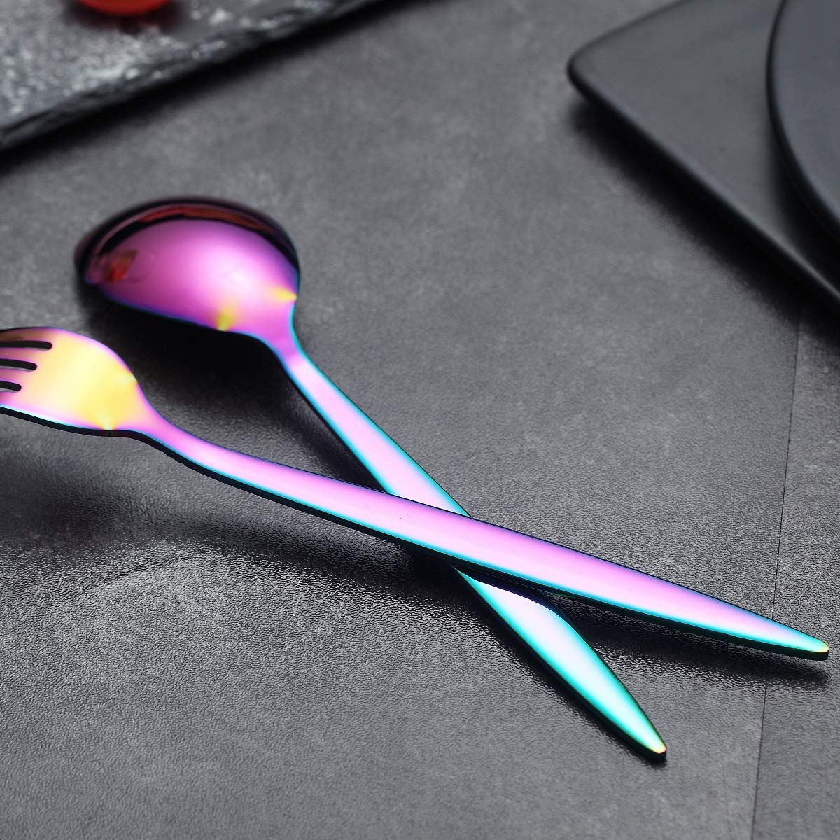 Rainbow Flatware Set 20 Pieces, Stainless Steel Colorful Silverware Set, Titanium Plating Rainbow Cutlery Set, Rainbow Utensil Sets Service Set for 4 (Shiny Rainbow)