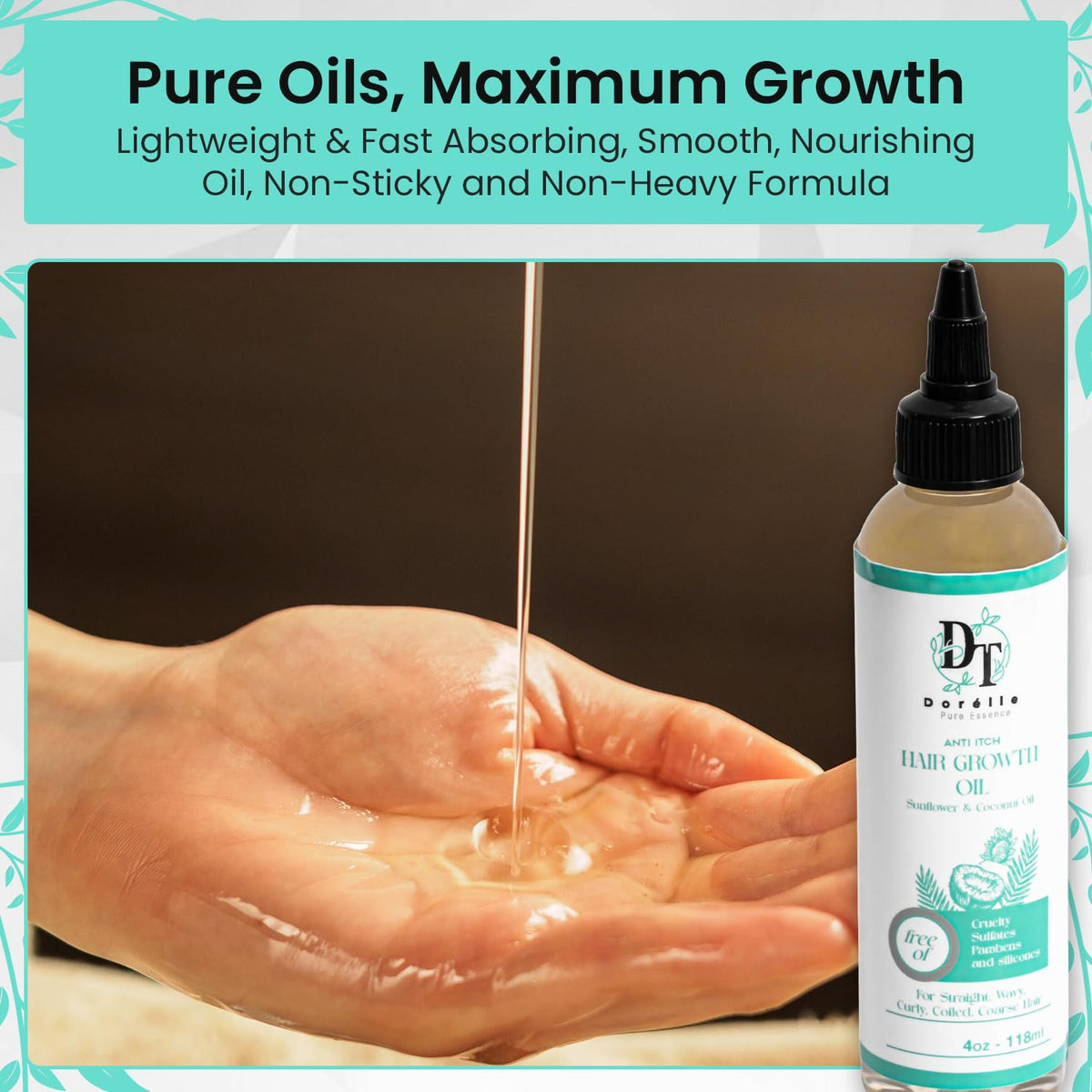 Hair Growth Oil for Curly, Coarse & Afro Hair – Sulfate Free Scalp for Hair Growth – Oil with Coconut, Rosemary & Peppermint – Kumquat Scented
