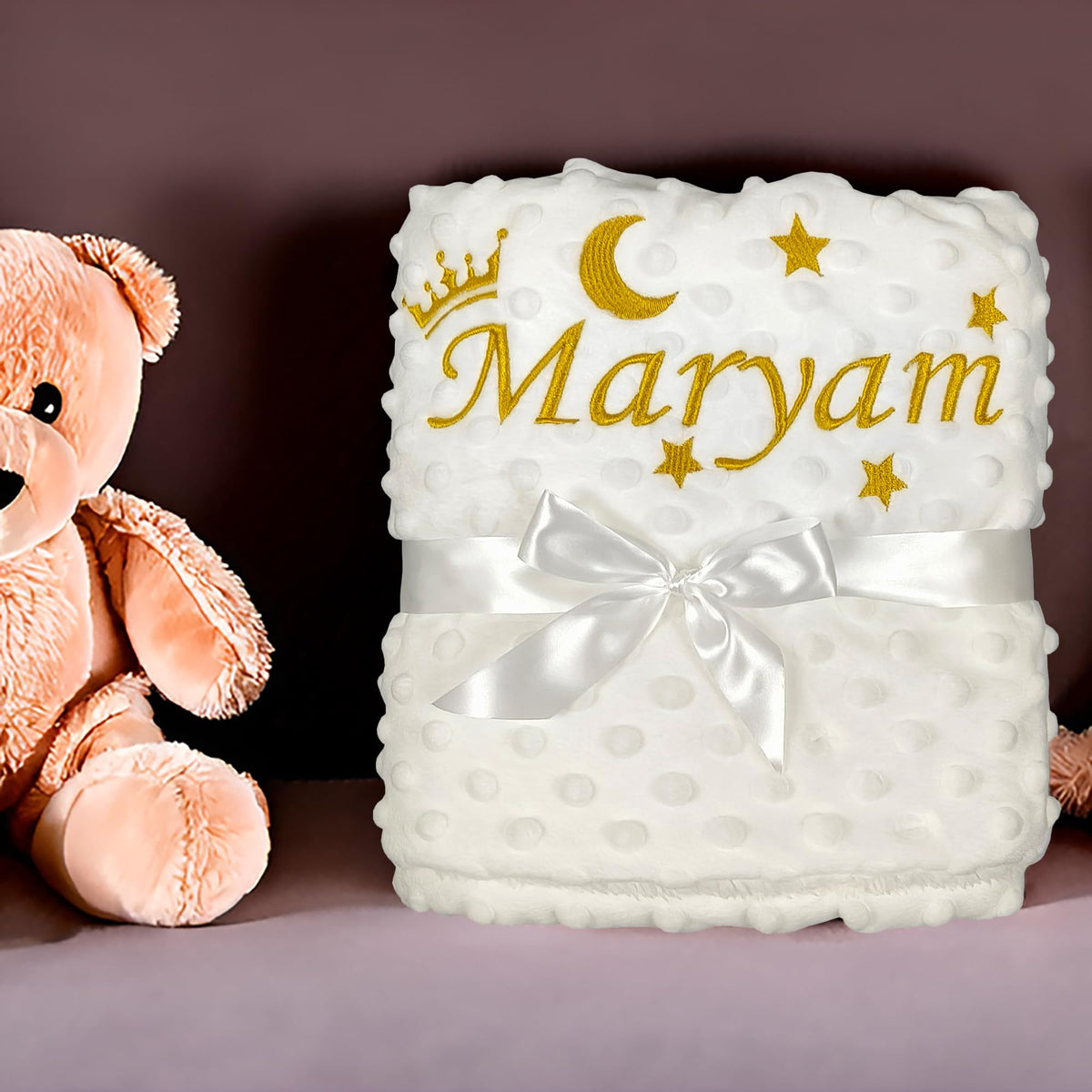 Personalized Baby Blankets for Girl, Custom Baby Blanket with Name, Embroidered Soft Minky Fleece Plush Sherpa Toddler Crib Stroller Blanket, Customized Newborn Birthday Gift Set, 27 * 35 Inch-Pink