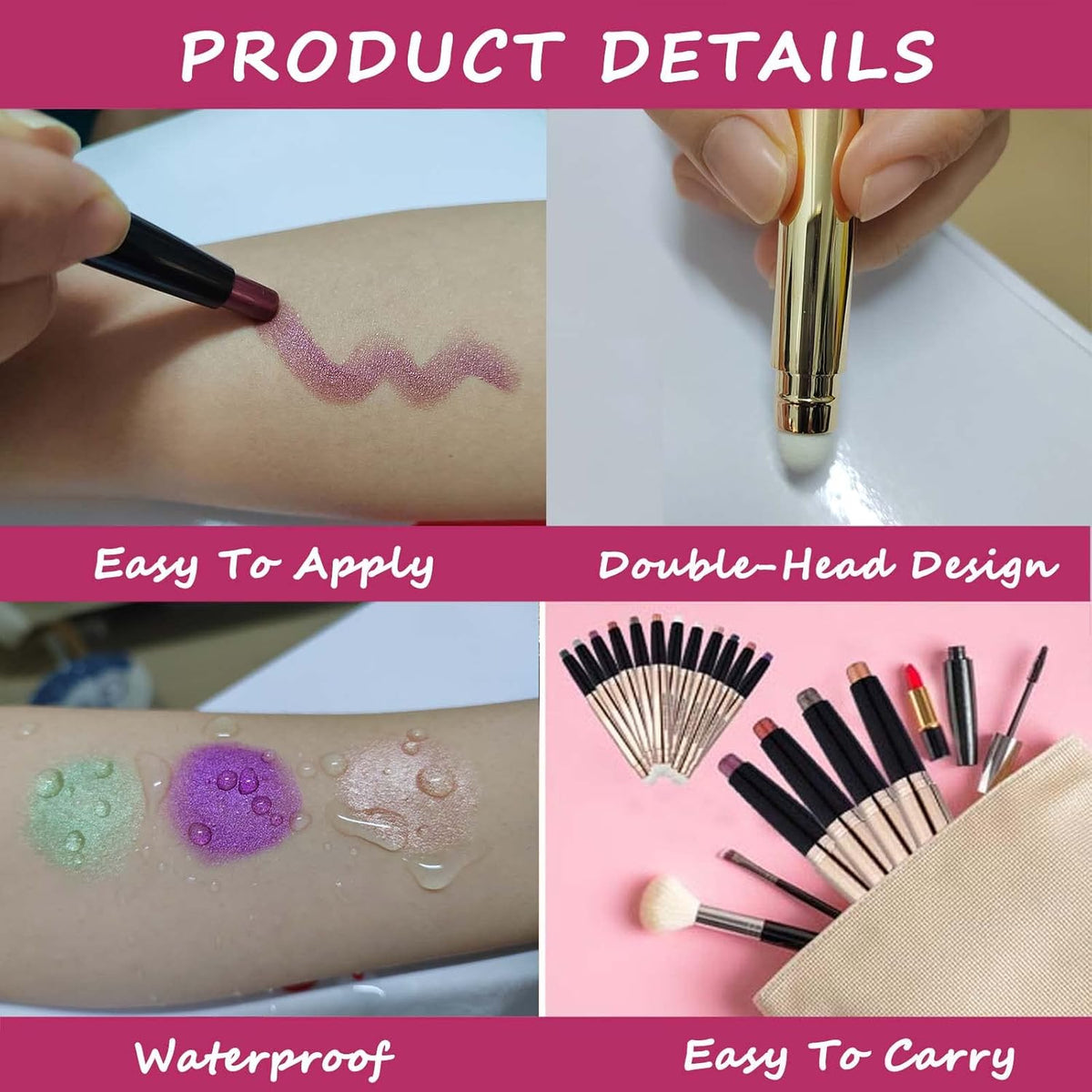 2 in 1 Cream Eyeshadow Stick, Shimmer Smooth Eyeshadow Pencil, Hypoallergenic Waterproof Long Lasting Eye Shadow Highlighter Stick Create High-Impact Multi-Dimensional Eyes Look(Champagne Shimmer #04)