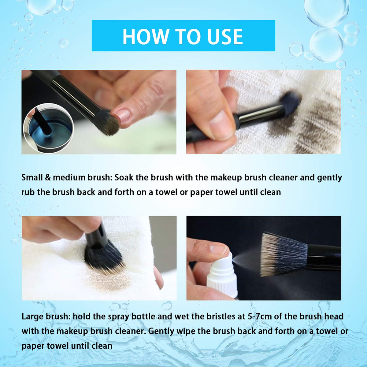 Makeup Brush Cleaner for Cosmetic Brushes, No-washing Quick Drying Deep Cleaning Spray Ideal for Makeup Brushes Sponges for Women Girls 3.38 oz