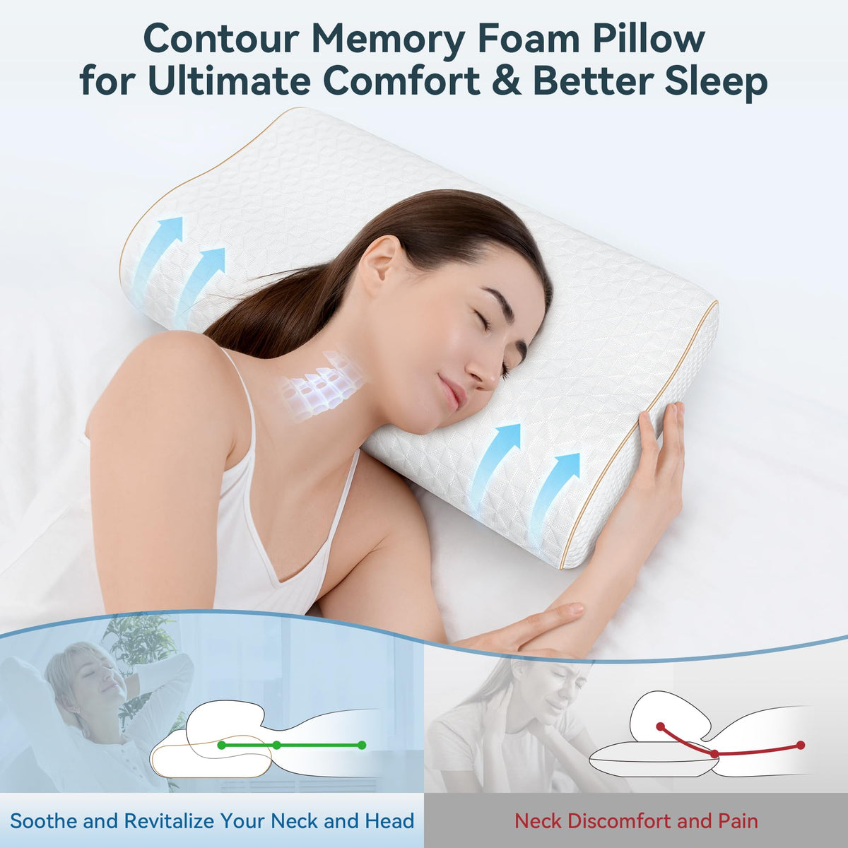 zibroges Sandwich Memory Foam Pillow for Sleeping - Ergonomic Cervical Cooling Pillows Queen Size, Adjustable Contour Pillow for Neck Pain Relief, Bed Pillow for Side, Back & Stomach Sleepers