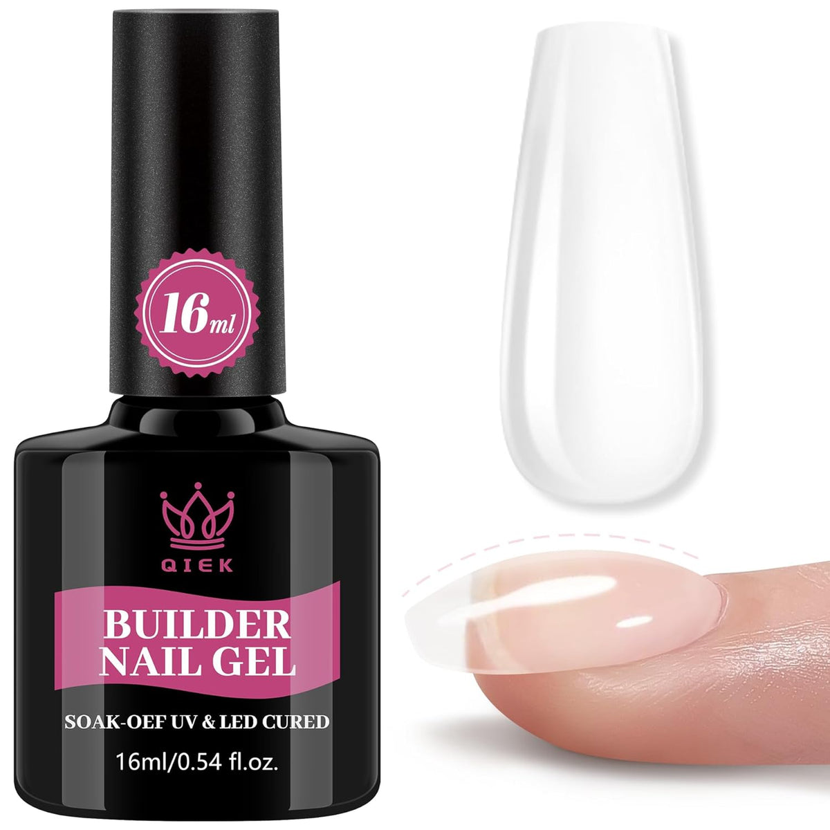 Builder Nail Gel, 7-in-One Builder for Nails Crystal Clear Strengthener Glue Apex Enhancement Extension Hard Building Gel LED Lamp Cured Rubber Base Coat for DIY Beginners& Salon Manicure 0.54 OZ