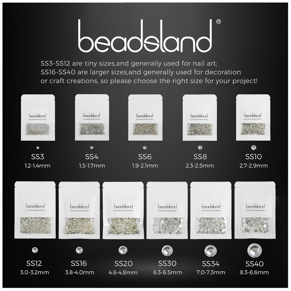 beadsland Flat Back Crystal Rhinestones Round Gems for Nail Art and Craft Glue Fix,Champagne (1.3-1.4mm) SS3/1440pcs