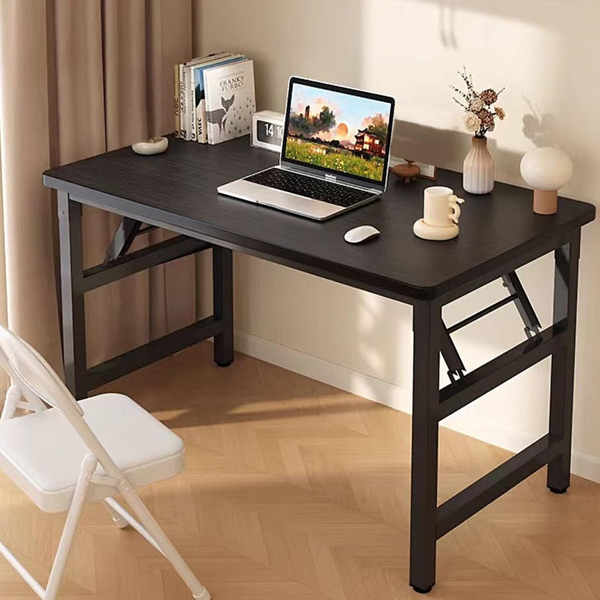 HDOFM 31.5 Inch Folding Table，Square Folding Desks for Small Space,Small Foldable Desk No Assembly,Black.