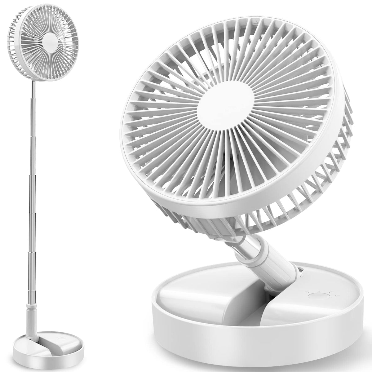 QUALORI Fan Collapsible for Traveling Foldaway Rechargeable Portable Folding Travel Fans Portable Pedestal Standing Fan Foldable Travel with 7200Mah Battery for Bedroom Home Office