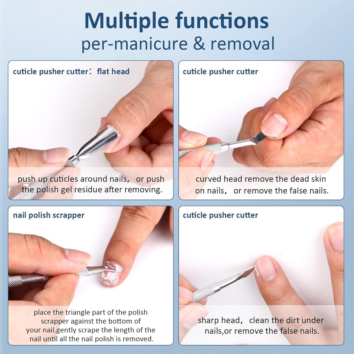3PCS Cuticle Pusher and Gel Polish Remover Set with Nail Files, Salon Quality Metal Acetone Gel Nail Polish Peeler Scraper Durable Professional Manicure Pedicure Cleaner Tool For Fingernail Toenail