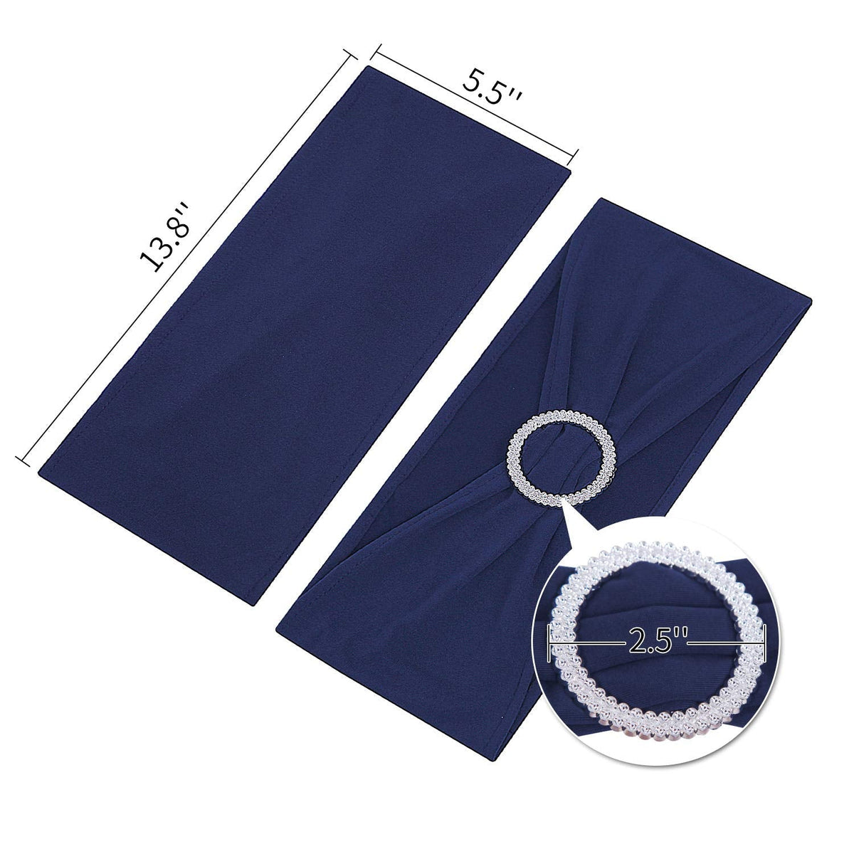 Peomeise 100pcs Navy Spandex Chair Sashes with Buckle Slider for Wedding, Party Decoration
