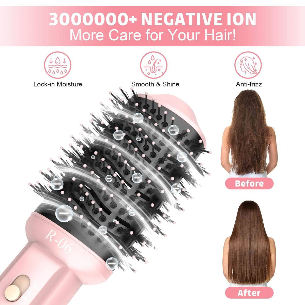 Hair Dryer Brush Blow Dryer in One, 4 in 1 Hair Dryer and Styler Volumizer with Oval Barrel, Professional Salon Hot Air Brush for All Hair Types, Bright Pink