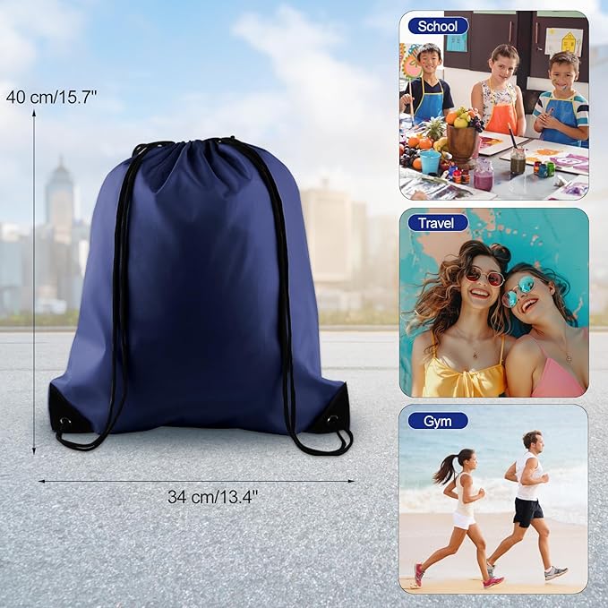 KUUQA 60Pcs Drawstring Backpack Bag Bulk Navy Blue Drawstring Bags String Bags Storage Bags Gym Backpack for Sport Gym Traveling