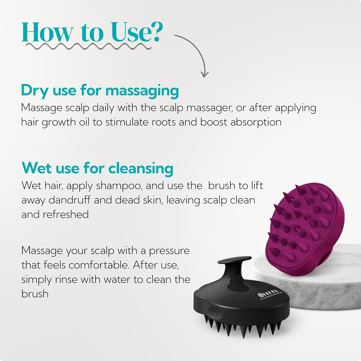 HEETA Hair Scalp Massager Shampoo Brush 2 Pack, Soft Silicone Bristles to Remove Dandruff, Waterproof Hair Scrubber for Both Wet Dry Use, Suitable for Men & Women (Black & Purple)