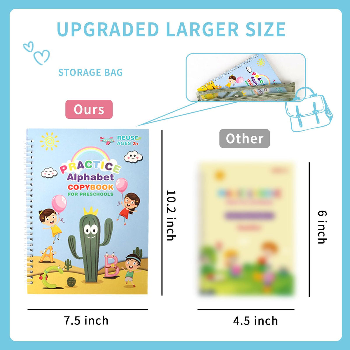 Large Handwriting Practice Books for Kids, Grooved Writing Book Magic Copybooks, Reusable Children's Writing Practice Workbook, Kindergarten Pre-School Essentials(Set of 5 Books)