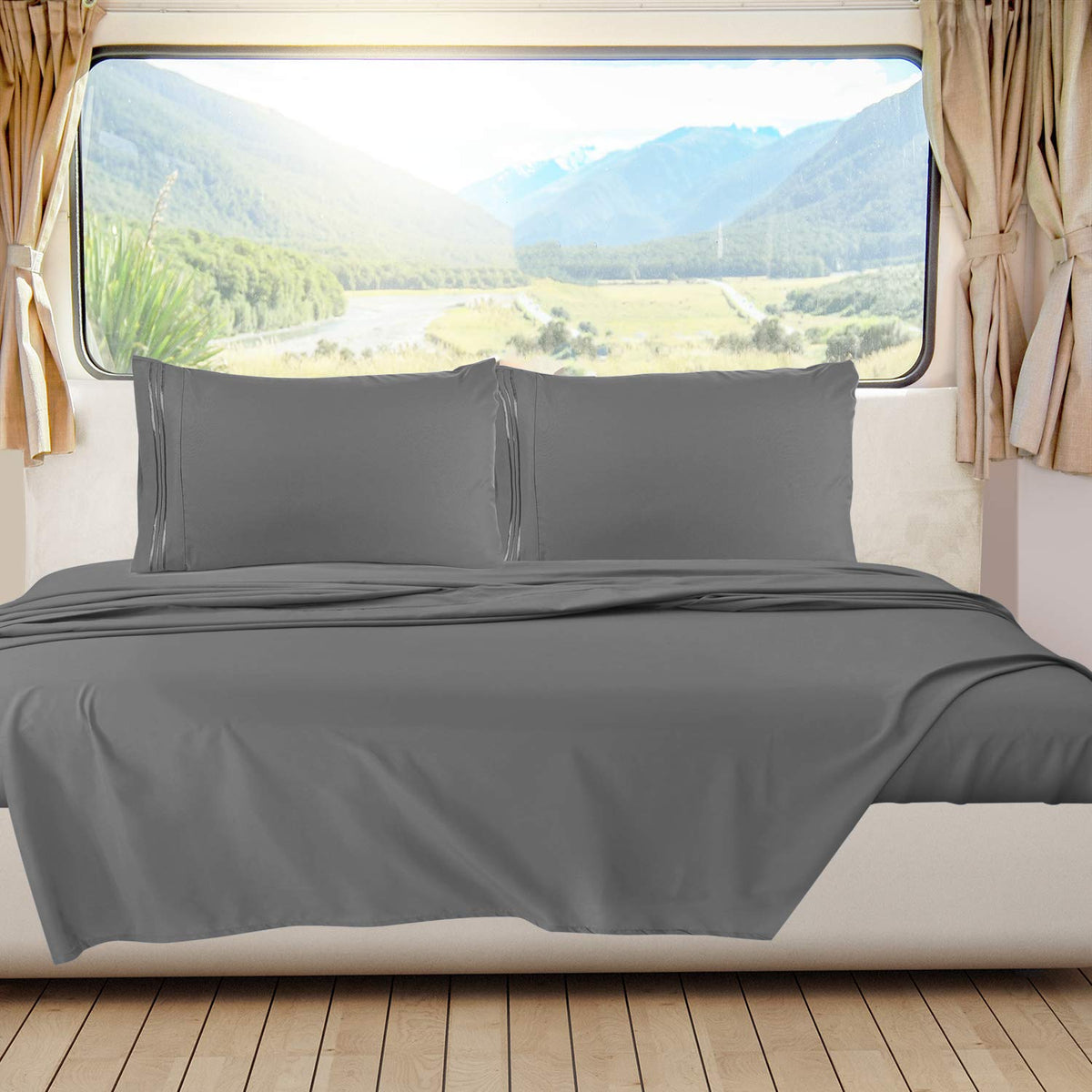 Nestl Dark Grey Short Queen Sheets for RV, Hotel Luxury RV Queen Sheets Set, 6 Piece Fitted Bed Sheet Set and Pillowcases, Super Soft, Wrinkle-Free, and Breathable Camper Bedding