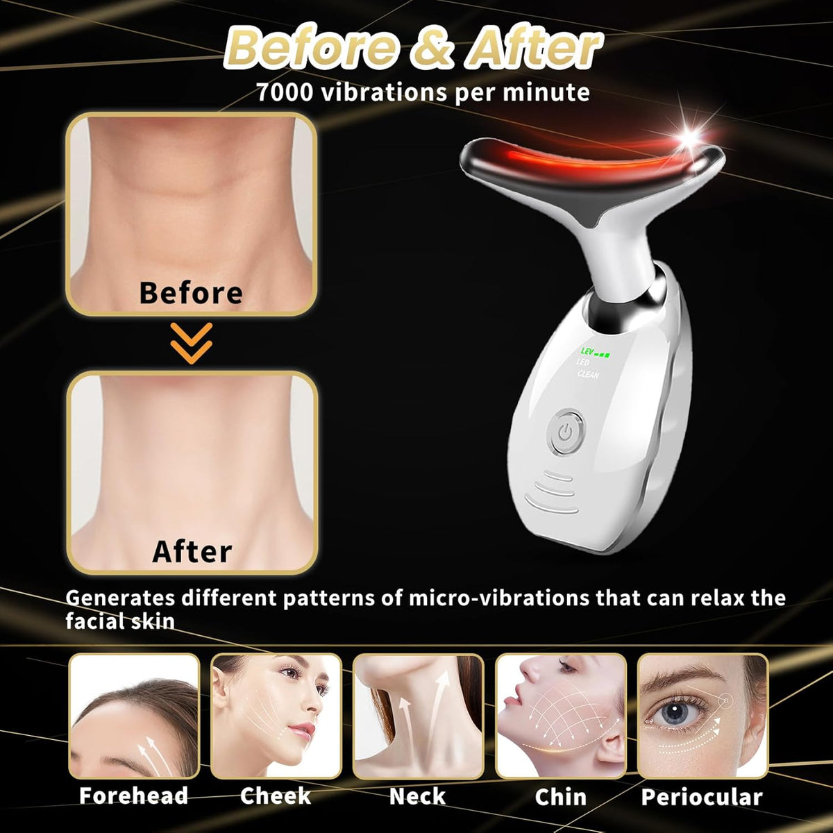 Portable Facial Massager, Multifunctional Facial Skin Care Tools, Face and Neck Massager, Face Sculpting Tool, 7 Color Led Face and Neck Beauty Device for Home Use